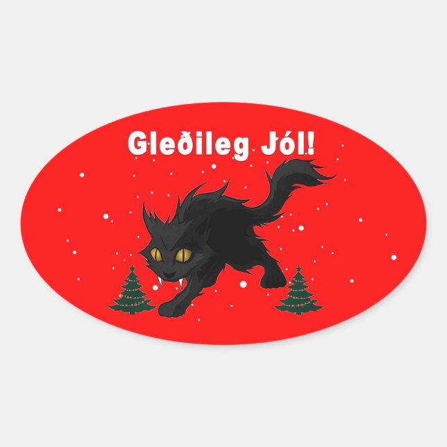 Isländische Weihnachten Cat Ovaler Aufkleber (Vorderseite)