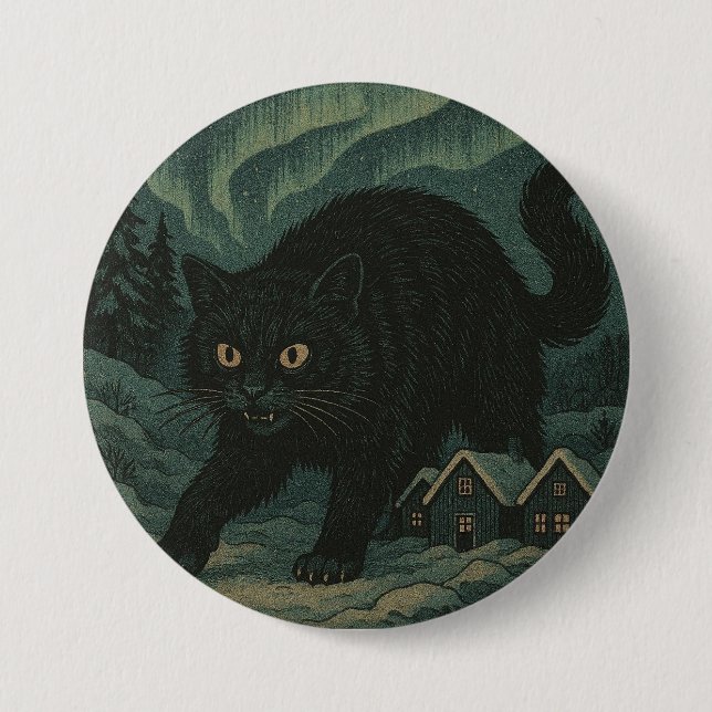 Isländische Weihnachts-Yule-Katze Button (Vorderseite)