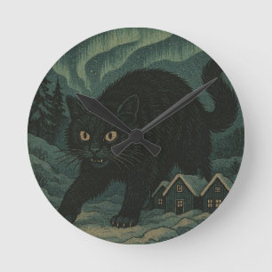 Isländische Weihnachts-Yule-Katze Runde Wanduhr