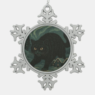 Isländische Weihnachts-Yule-Katze Schneeflocken Zinn-Ornament