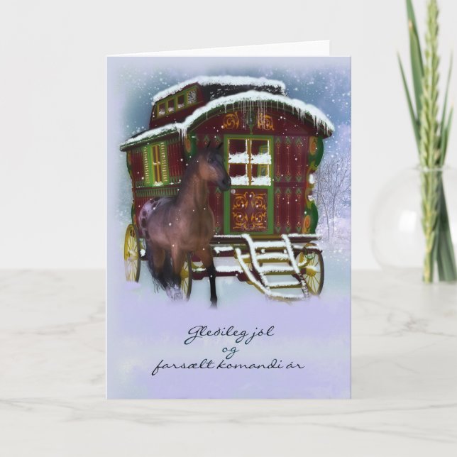 Isländische Weihnachtskarte - Pferd und alter Feiertagskarte (Vorderseite)