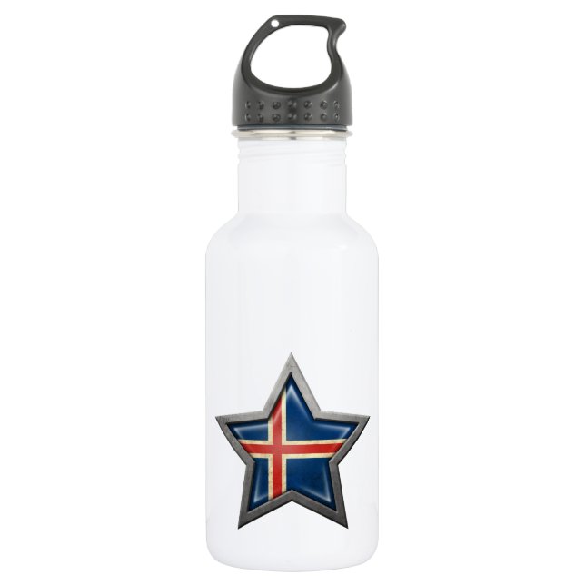 Isländischer Flaggen-Stern Edelstahlflasche (Vorderseite)