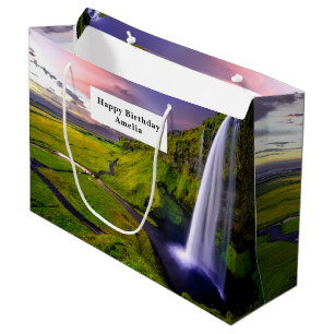 Isländischer Wasserfall Grüne Natur Foto Geburtsta Große Geschenktüte