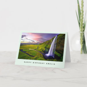 Isländischer Wasserfall Grüne Natur Foto Geburtsta Karte