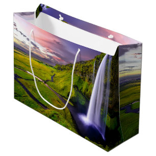 Isländischer Wasserfall Grüne Natur Foto Große Geschenktüte