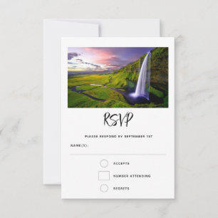 Isländischer Wasserfall Grüne Natur Foto Hochzeit RSVP Karte