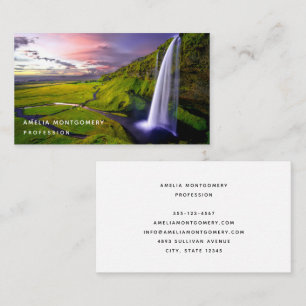 Isländischer Wasserfall Grüne Natur Foto Visitenkarte