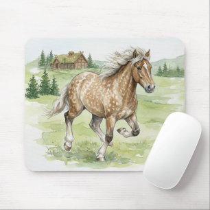 Isländisches Pferd Stjarna galoppiert auf einer Wi Mousepad