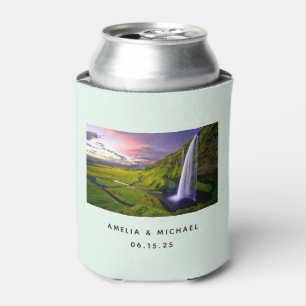 Isländisches Wasserfall Grün Natur Foto Hochzeit Dosenkühler