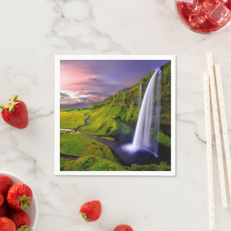 Isländisches Wasserfall Grün Natur Foto Serviette