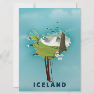 Islandkarten-Illustration Reiseplakat Island. Einladung