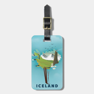 Islandkarten-Illustration Reiseplakat Island. Gepäckanhänger