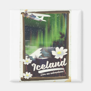 Islandlandschaft im Vintage-Stil Reiseplakat Magnet