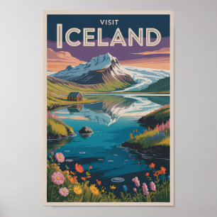 Islandmalerei-Illustration Reise Kunst Vintage Poster