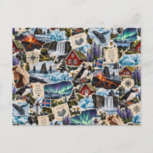 Islandnatur-Reisealbum-Collage Postkarte