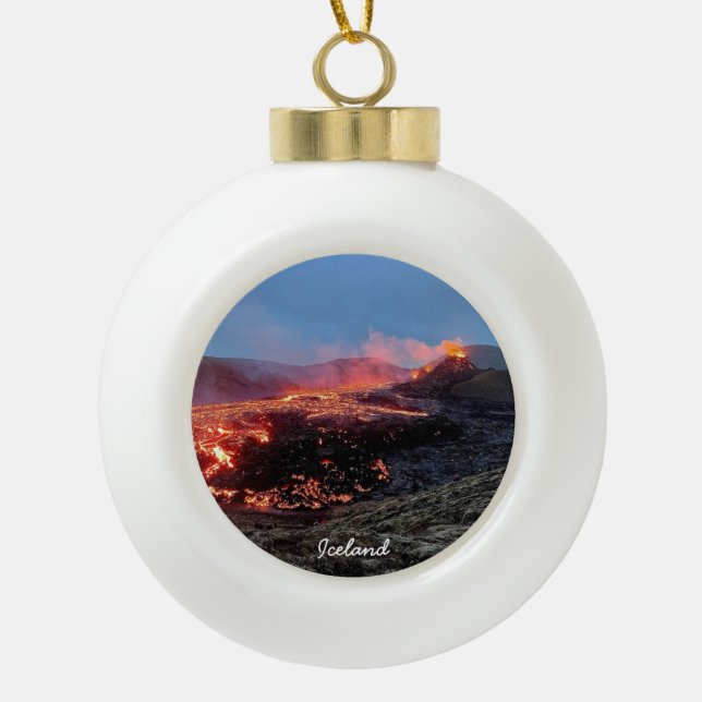 Islands Vulkan - Keramik - Weihnachtsschmuck Keramik Kugel-Ornament (Vorderseite)