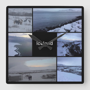 Islandschaft im Winter in Island Quadratische Wanduhr