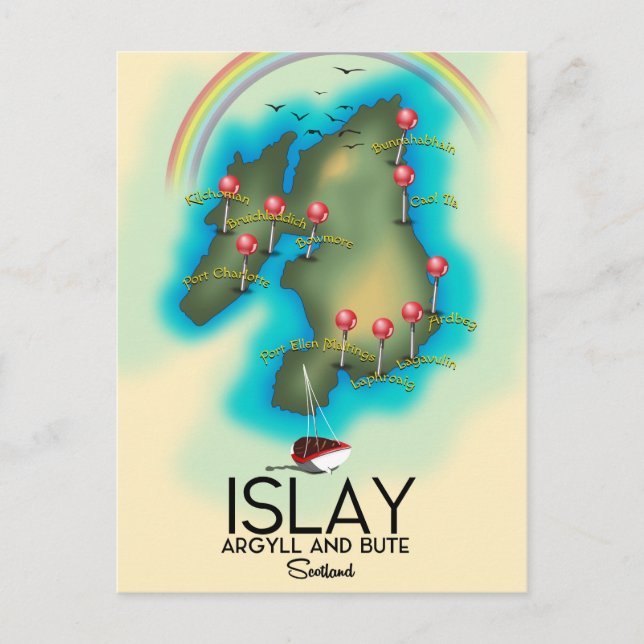 Islay, Inner Hebrides , Landkarte Kunst Postkarte (Vorderseite)