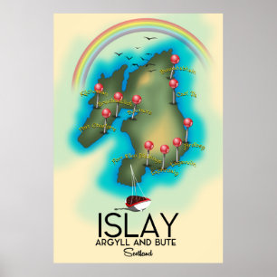 Islay, Innere Hebriden, Schottland Karte Reise Kun Poster