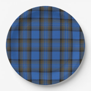  Isle of Skye Blue Tartan Kariertes Muster Pappteller