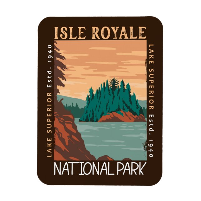 Isle Royale National Park Lake Superior Distressed Magnet (Vertikal)