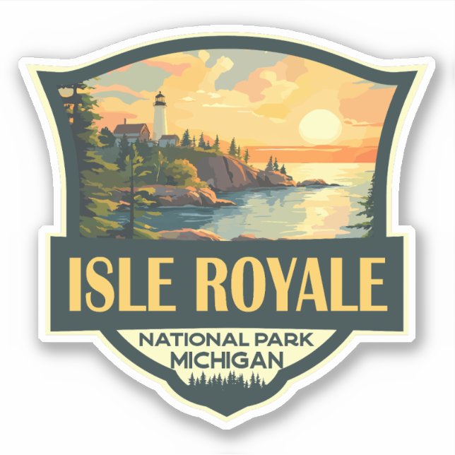 Isle Royale Nationalpark Illustration Retro Abzeic Aufkleber (Vorderseite)