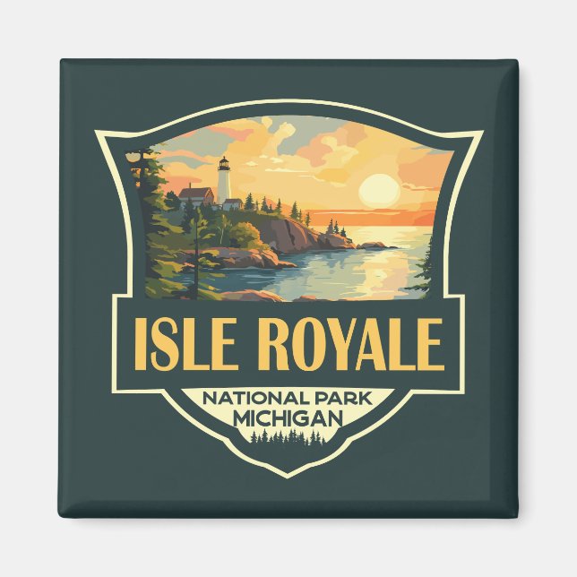 Isle Royale Nationalpark Illustration Retro Abzeic Magnet (Vorne)