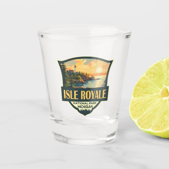 Isle Royale Nationalpark Illustration Retro Abzeic Schnapsglas (Vorderseite)