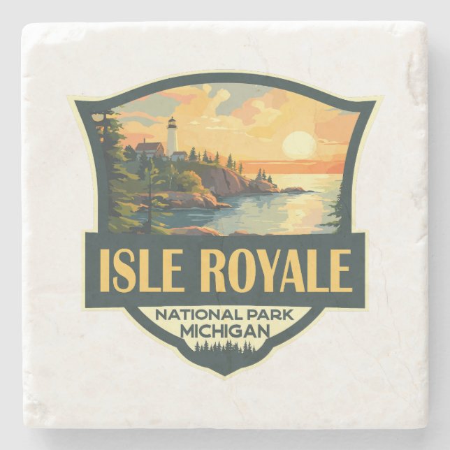 Isle Royale Nationalpark Illustration Retro Abzeic Steinuntersetzer (Vorderseite)