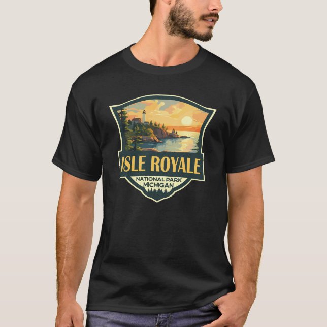Isle Royale Nationalpark Illustration Retro Abzeic T-Shirt (Vorderseite)