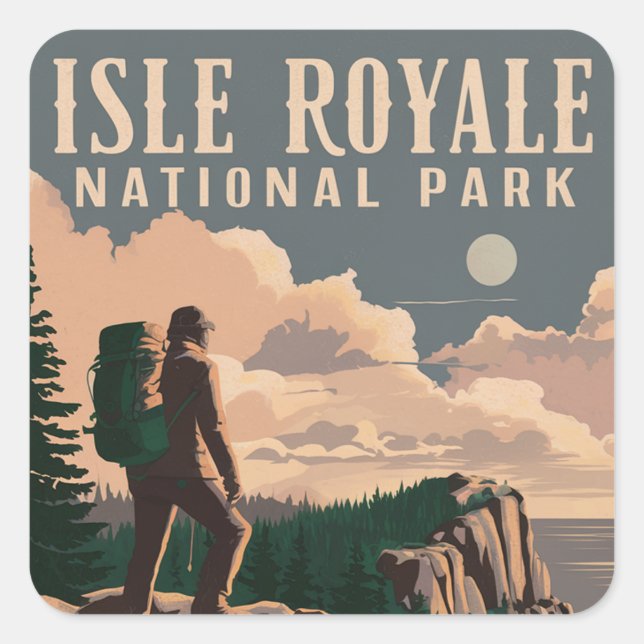 Isle Royale Nationalpark Zurpackung Reisen Art Quadratischer Aufkleber (Vorderseite)