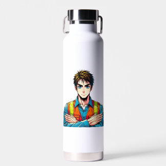 Isolierte Flasche mit Manga-Sicherheitsfachmann