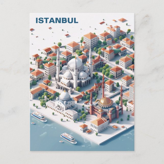 Isometric Istanbul Travel Postcard Postkarte (Vorderseite)