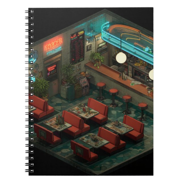 Isometric Night Diner Glow Notebook Notizblock (Vorderseite)