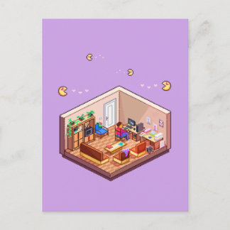 Isometric Pixel Art Gaming PC Room Postkarte
