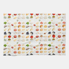 Isometric seamless pattern of various cheeses geschirrtuch