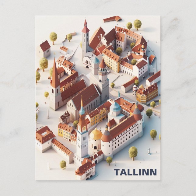 Isometric Tallinn Travel Postcard Postkarte (Vorderseite)