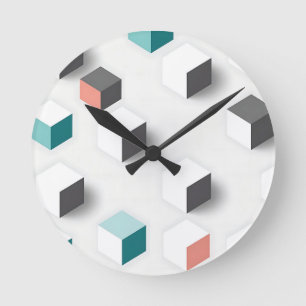 Isometrische 3D-Würfel Geometrisches Abstraktes Mu Runde Wanduhr