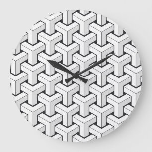 Isometrische Kuben Schwarz-weißes Muster Große Wanduhr