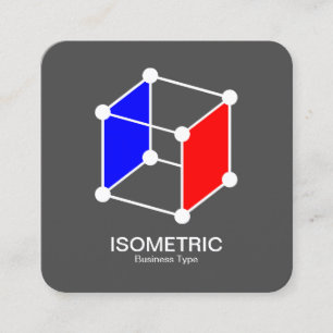 Isometrischer Cube - Weiß, Blau und Rot auf Grau Quadratische Visitenkarte