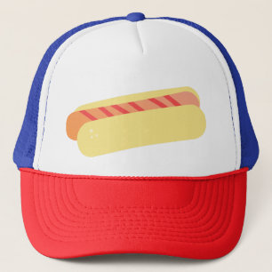 Isometrischer minimalistischer Hotdog mit Streifen Truckerkappe