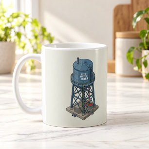 Isometrischer Stadt-Wasserturm Retro-Becher Kaffeetasse