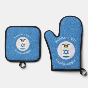 Israel Engel Hanukkah-Flagge Personalisiert  Ofenhandschuh & Topflappen-Set
