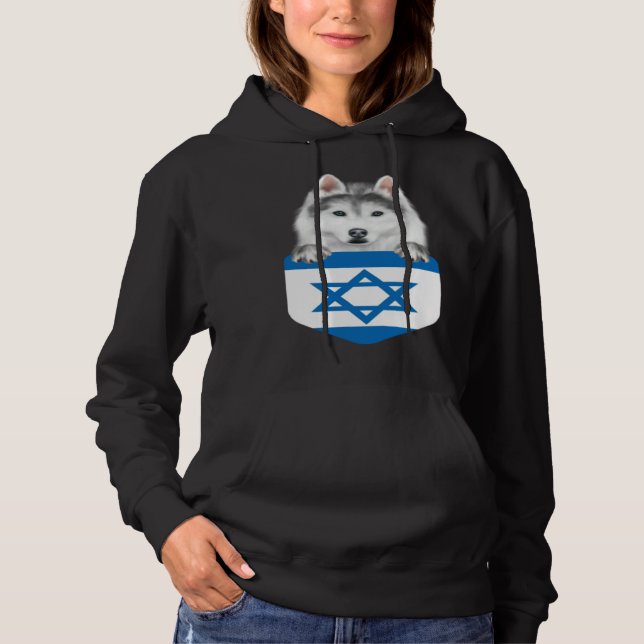 Israel Flag Siberian Husky Dog In Pocket Hoodie (Vorderseite)