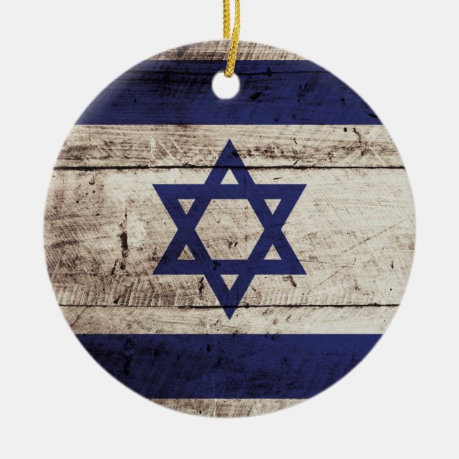 Israel-Flagge auf altem hölzernem Korn Keramikornament (Vorne)