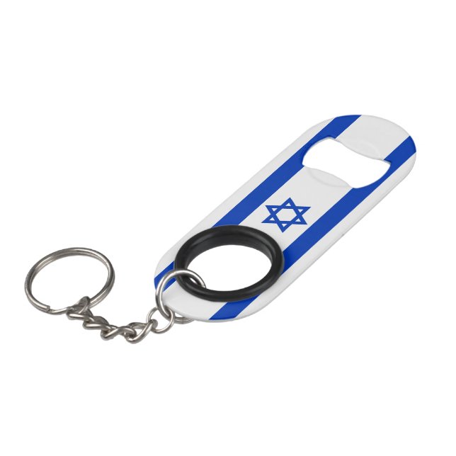 Israel Flagge blau-weiß patriotisch modern Mini Flaschenöffner (Vorderseite Schrägansicht)