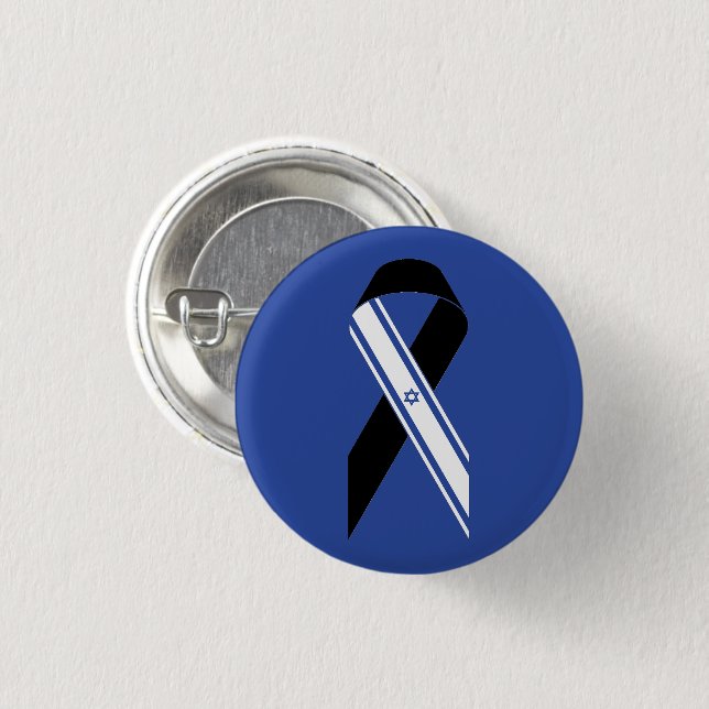 Israel-Flagge schwarzes Band blau Button (Vorne & Hinten)