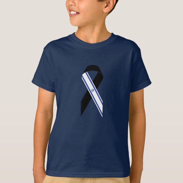 Israel-Flagge Schwarzes Band-Gedenkbuch T-Shirt (Vorderseite)