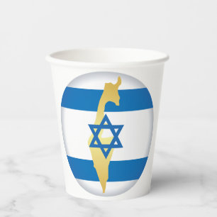 Israel-Flagge und Karte mit blauem Stern-David-Emb Pappbecher