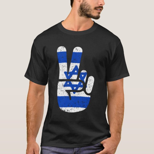 Israel Flaggen Big Peace Sign / Fingernsymbol T-Shirt (Vorderseite)
